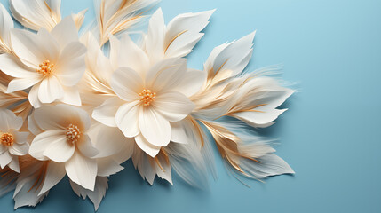 Delicate Blossoms: Elegant White Flowers on Turquoise Background
