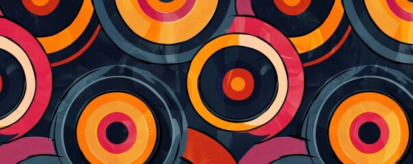 Retro 70s pattern with bold shapes, bright and contrasting colors, playful and fun, vintage feel, high detail, digital illustration