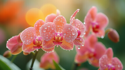 orchids flower with dew drops in spring 