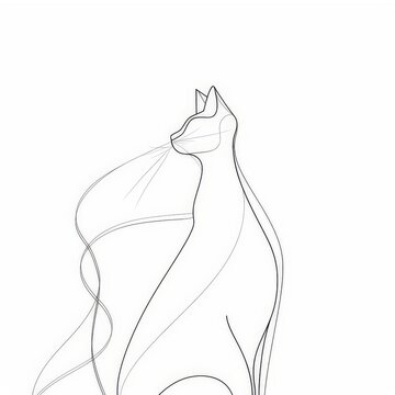 recommend clip art: Single line drawing of a cat, black on white, minimalist style, smooth and continuous, elegant and simple, digital art