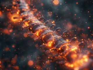 Abstract glowing orange energy cable with particles.