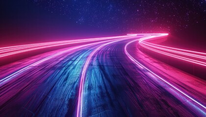 A road with a blue and red line