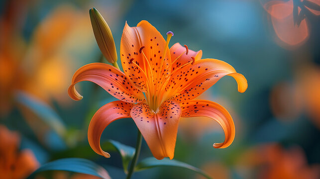 close up of orange tiger lily flower in nature 