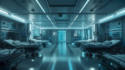 Obraz premium Hospitals bed ICU cabins cyberpunk