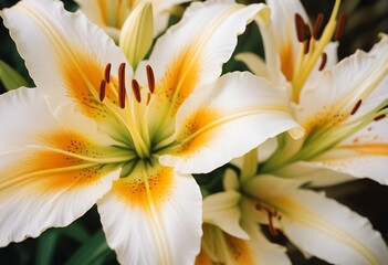 Lilies flower closeup Realistic Light with summer season flower concept