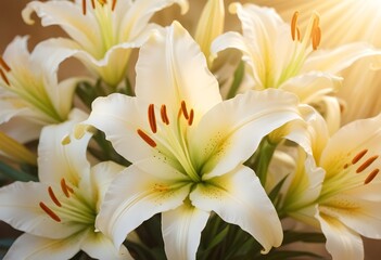 Fototapeta premium Lilies flower closeup Realistic Light with summer season flower concept