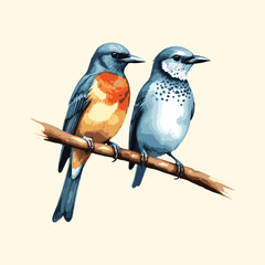 Watercolor Birds Sitting on a Branch Illustration Style