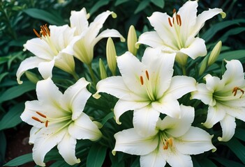 Obraz premium Lilies flower closeup Realistic Light with summer season flower concept