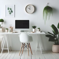 Modern Home Office Interior Design, Minimalist Style, Decor Aesthetics. Home office. 