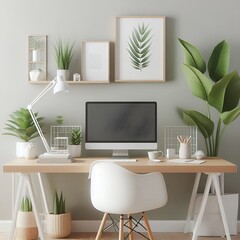 Modern Home Office Interior Design, Minimalist Style, Decor Aesthetics. Home office. 