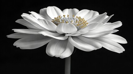  A monochrome image of an expansive white blossom featuring a sunlit yellow anther at its core
