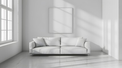 Fototapeta premium mock up of white minamilist bright living room