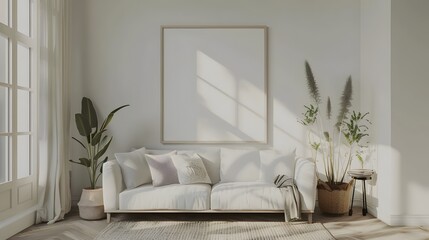 mock up of white minamilist bright living room