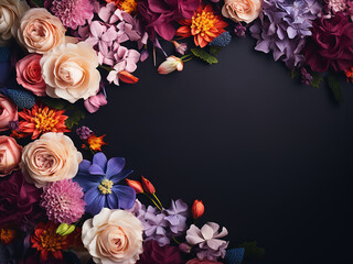 Copy space surrounds beautifully blooming flowers