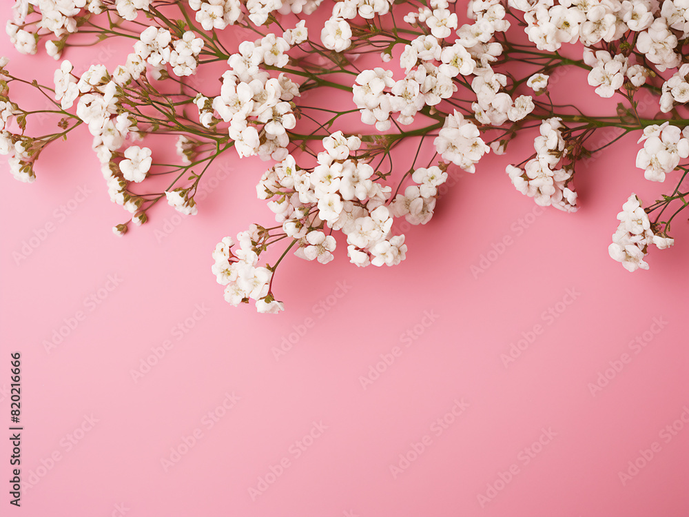 Wall mural Pink background hosts gypsophila composition