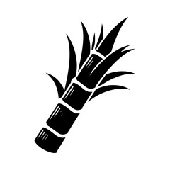 Black silhouette of a simple minimal Sugercane with thick outline side view isolated-01
