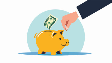 Economy and Finance: Depositing Money in Piggy Bank