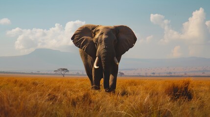 Obraz premium the grandeur of the African savannah with this stunning image of a majestic elephant