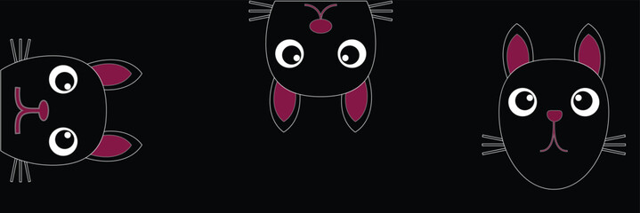  Funny cat head. Peeking black cat silhouette vector, Funny peeking pet.