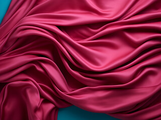 Obraz premium Pink and burgundy paper twists contrast against a turquoise backdrop