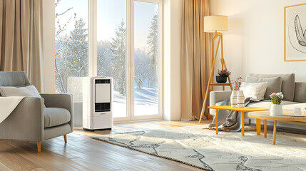 The heater works in a cozy room and fills the room with warmth