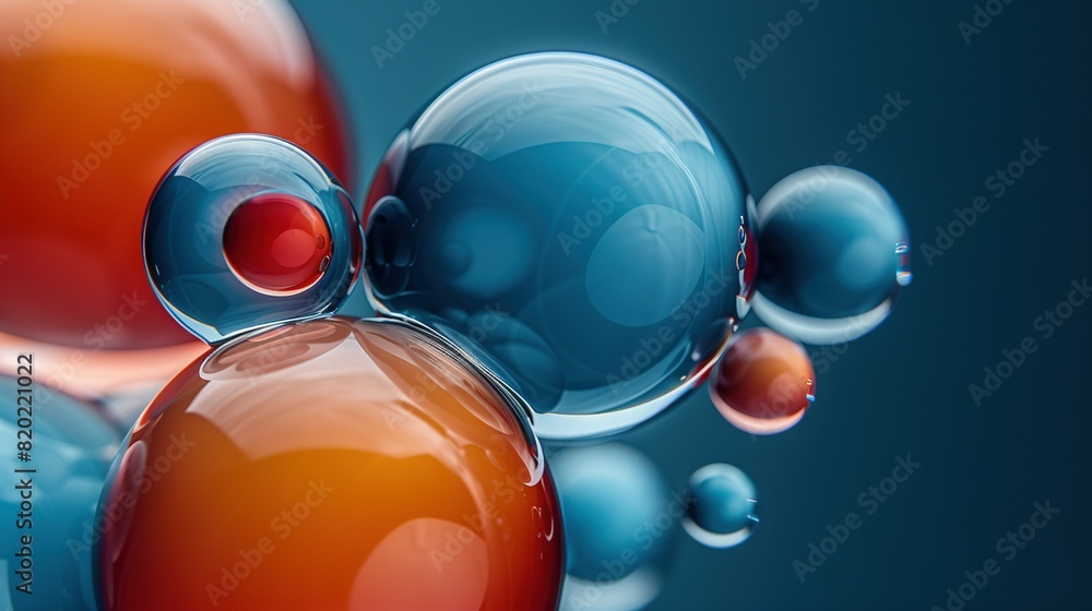Poster a macro image of a cluster of gas bubbles with a scarlet spot centrally placed within them and an az