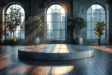 Modern and adaptable, the 3D podium with a striking neon effect creates a futuristic and vibrant image, perfect for displaying products or awards in a contemporary setting