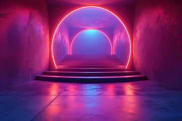 Modern and adaptable, the 3D podium with a striking neon effect creates a futuristic and vibrant image, perfect for displaying products or awards in a contemporary setting