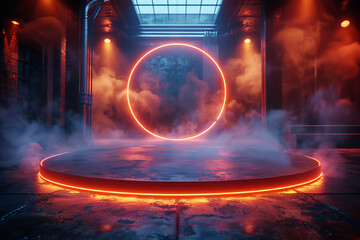 Modern and adaptable, the 3D podium with a striking neon effect creates a futuristic and vibrant image, perfect for displaying products or awards in a contemporary setting