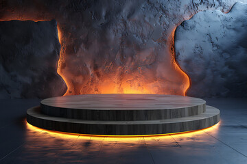 Modern and adaptable, the 3D podium with a striking neon effect creates a futuristic and vibrant image, perfect for displaying products or awards in a contemporary setting