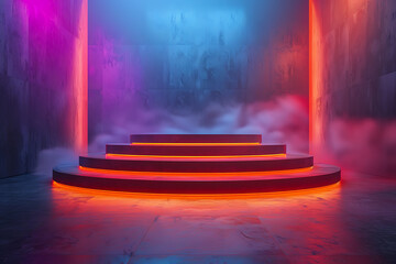 Modern and adaptable, the 3D podium with a striking neon effect creates a futuristic and vibrant image, perfect for displaying products or awards in a contemporary setting