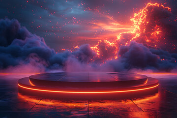 Modern and adaptable, the 3D podium with a striking neon effect creates a futuristic and vibrant image, perfect for displaying products or awards in a contemporary setting