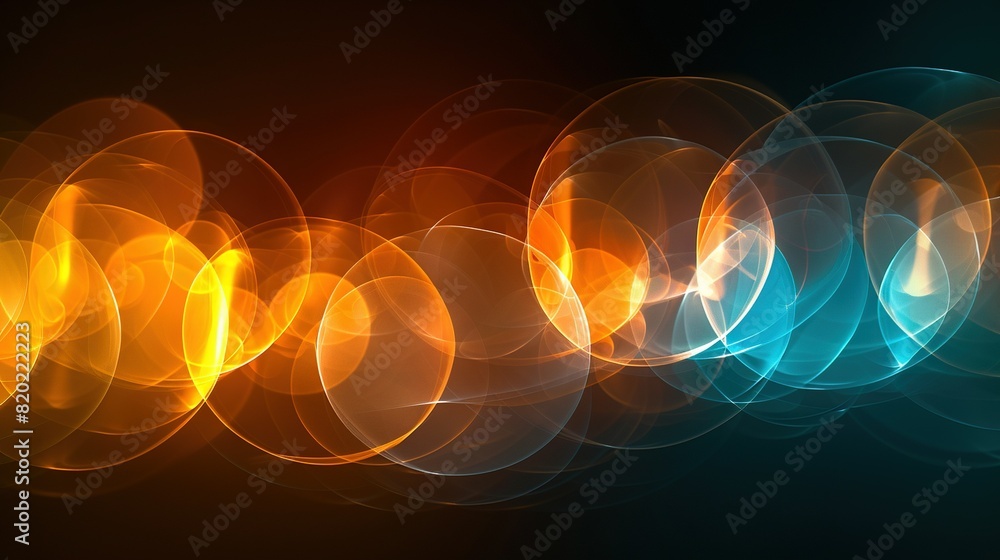 Poster clear image of a dark background with distinct orange, blue, and yellow circle patterns in the cente