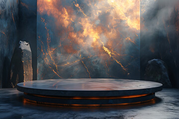 Modern and adaptable, the 3D podium with a striking neon effect creates a futuristic and vibrant image, perfect for displaying products or awards in a contemporary setting