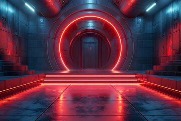 Modern and adaptable, the 3D podium with a striking neon effect creates a futuristic and vibrant image, perfect for displaying products or awards in a contemporary setting