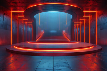 Modern and adaptable, the 3D podium with a striking neon effect creates a futuristic and vibrant image, perfect for displaying products or awards in a contemporary setting