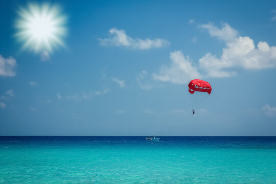 on the parachute by the sea in the open air