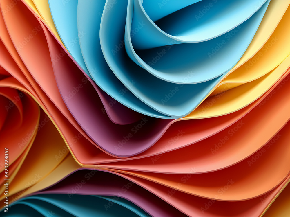 Poster macro image captures vibrant origami pattern on curved paper