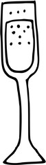 Restaurant, Café , Bon Appétit Doodle Line Art Illustration. Hand Drawn Pencil Vector Clip Art. Champagne glass 