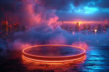 Modern and adaptable, the 3D podium with a striking neon effect creates a futuristic and vibrant image, perfect for displaying products or awards in a contemporary setting