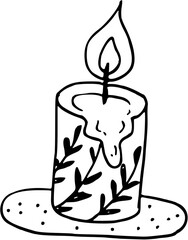 Restaurant, Caf&eacute; , Bon App&eacute;tit Doodle Line Art Illustration. Hand Drawn Pencil Vector Clip Art. Candle 