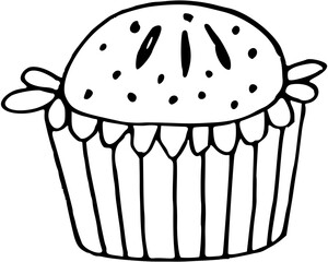 Restaurant, Café , Bon Appétit Doodle Line Art Illustration. Hand Drawn Pencil Vector Clip Art. Cake