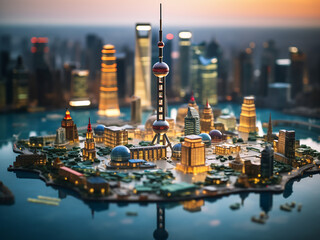 Naklejka premium Shanghai skyline transforms into mesmerizing bokeh