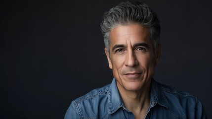 Fototapeta premium Elderly Hispanic man with grey hair wearing a blue shirt