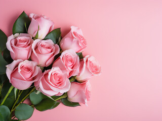 Fototapeta premium Pink roses on red background, perfect for special occasions