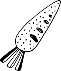 Restaurant, Café , Bon Appétit Doodle Line Art Illustration. Hand Drawn Pencil Vector Clip Art. Carrot 