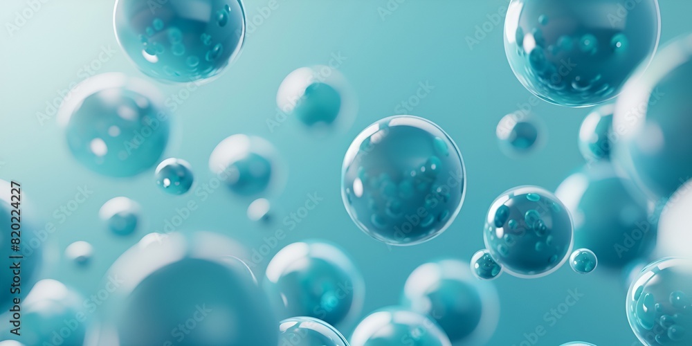 Poster 3d render of turquoise spheres floating in the air, creating an abstract background with soft shapes