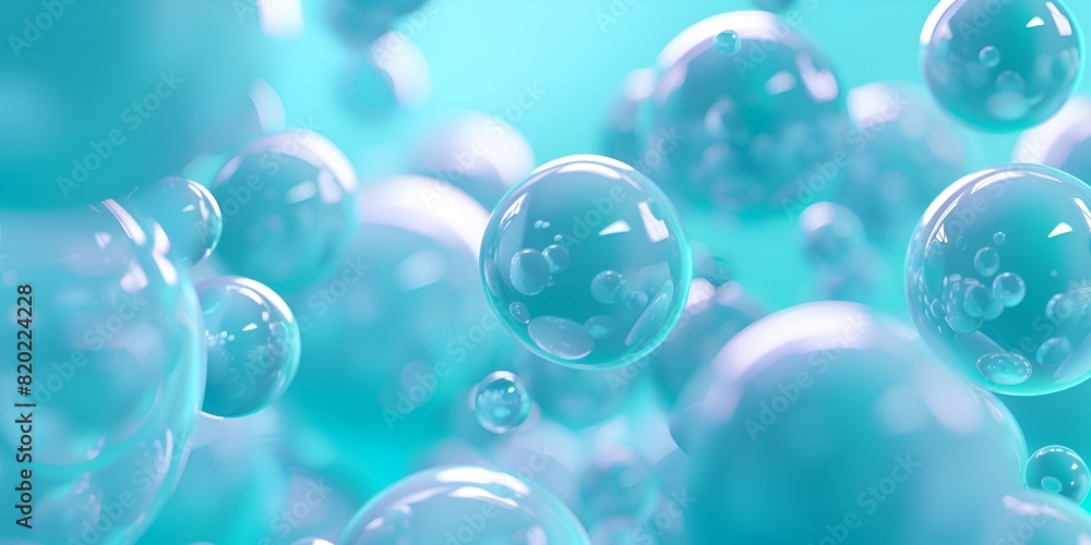 Poster 3d render of turquoise spheres floating in the air, creating an abstract background with soft shapes