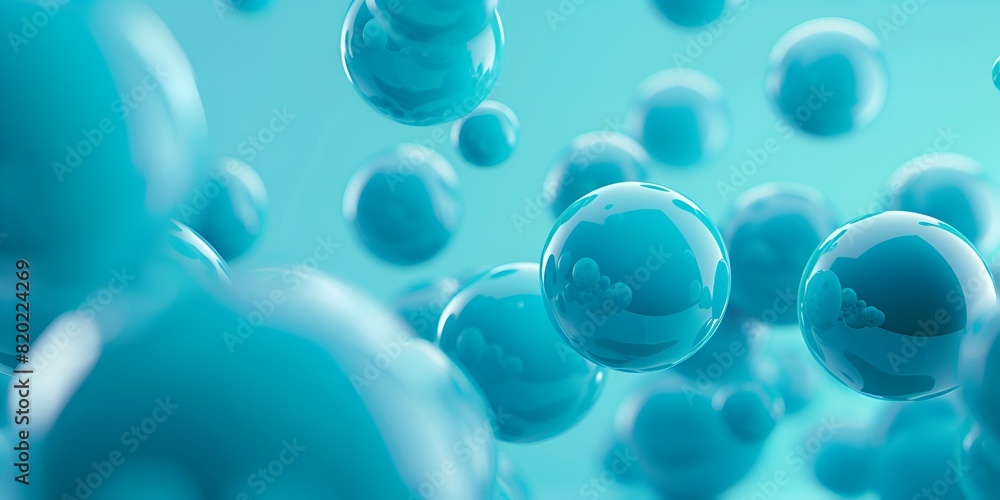 Poster 3d render of turquoise spheres floating in the air, creating an abstract background with soft shapes