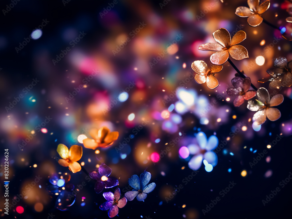 Poster overlay layer of colorful sparkles and bokeh lights on black